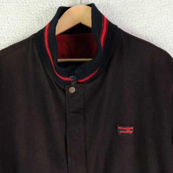 Paul And Shark Yachting Bomber Jacket Mens Large Black Red Striped Wool Lined - Picture 2 of 13